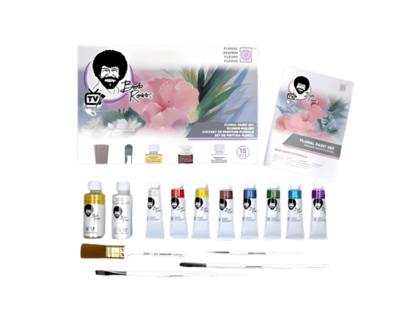 A set of paint and brushes for painting flowers.