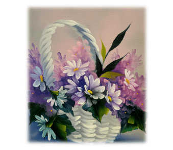 A painting of flowers in a basket