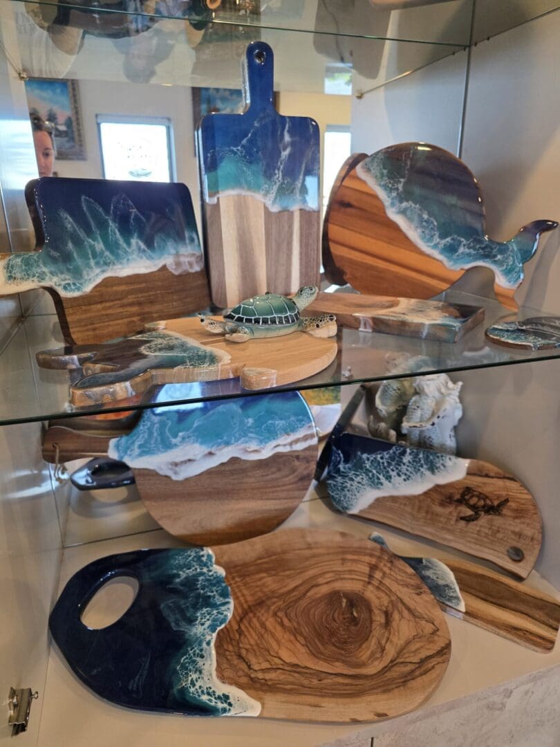 Several examples of Coastal Waves Charcuterie Boards