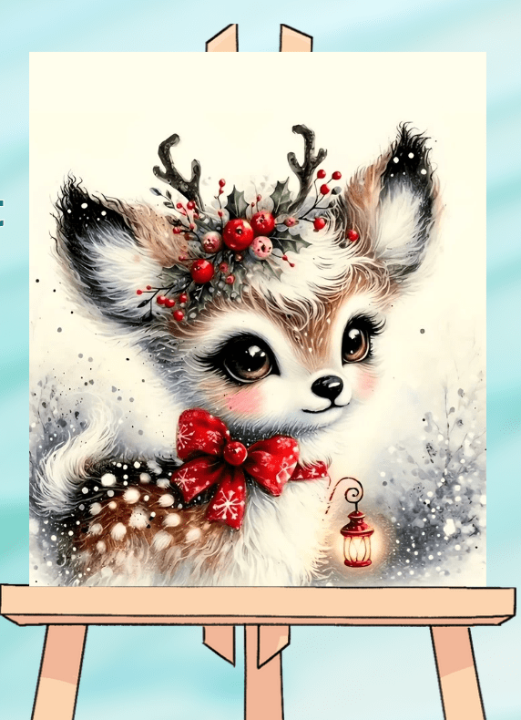 Cute festive deer with antler decorations.