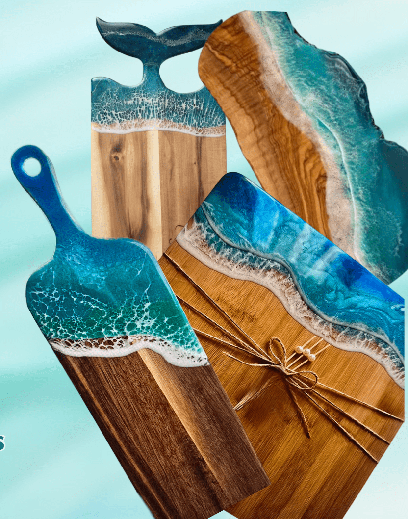 Resin ocean wave wooden charcuterie boards