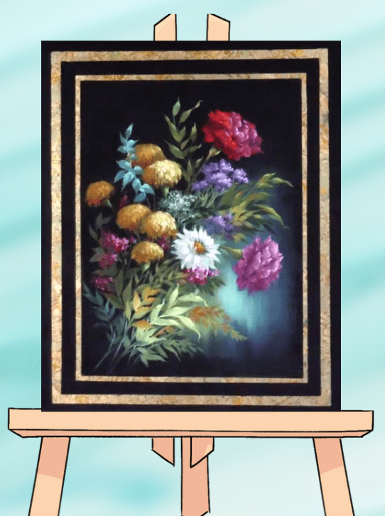 Floral painting on an easel.