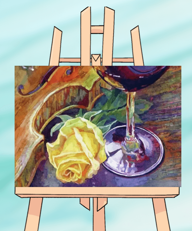 Yellow rose with wine on canvas painting.