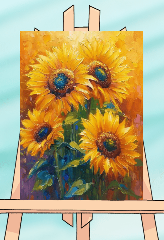 Sunflower painting on an easel.