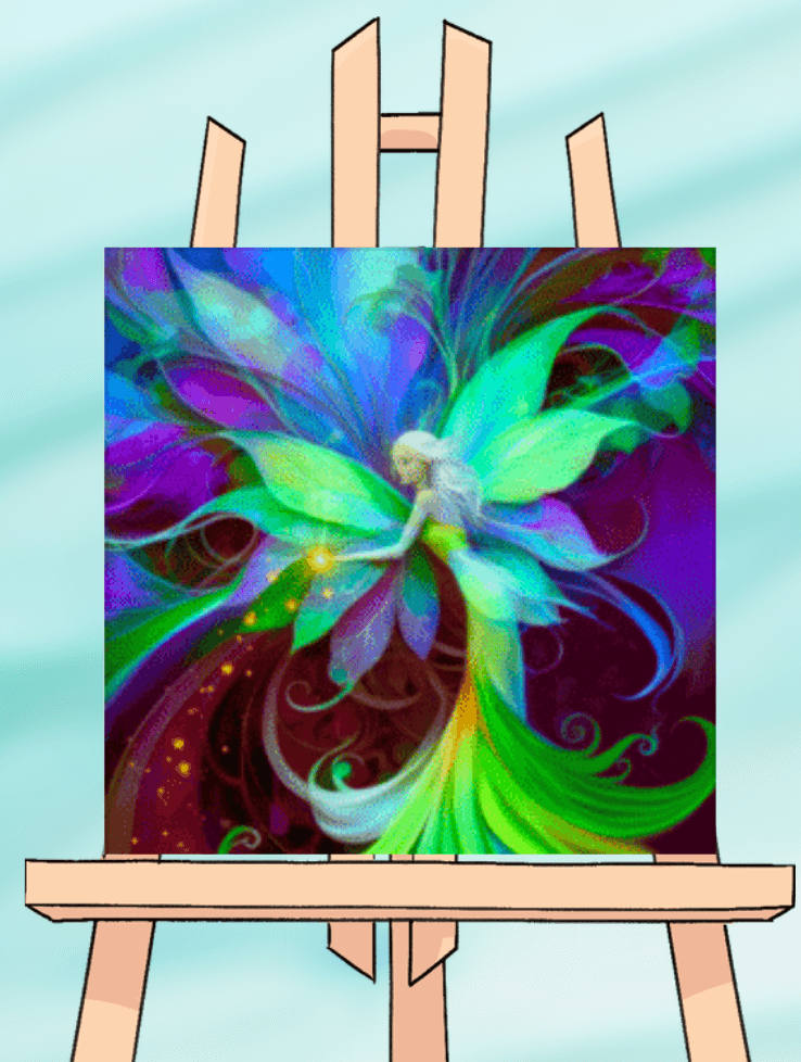 Colorful abstract painting on wooden easel.