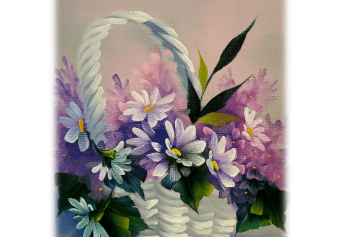 A painting of flowers in a basket