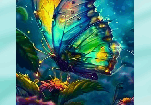Colorful butterfly painting on an easel.