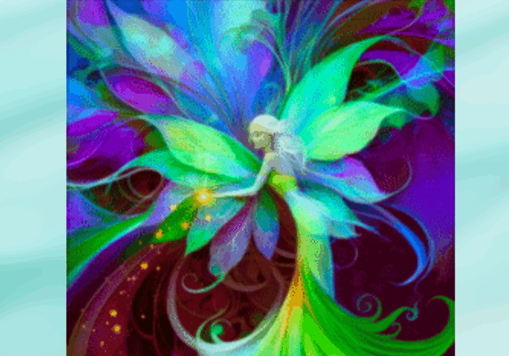 Colorful abstract painting on wooden easel.